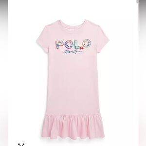 Ralph Lauren Pink Polo Logo Ruffle-Hem Tee Dress size 16